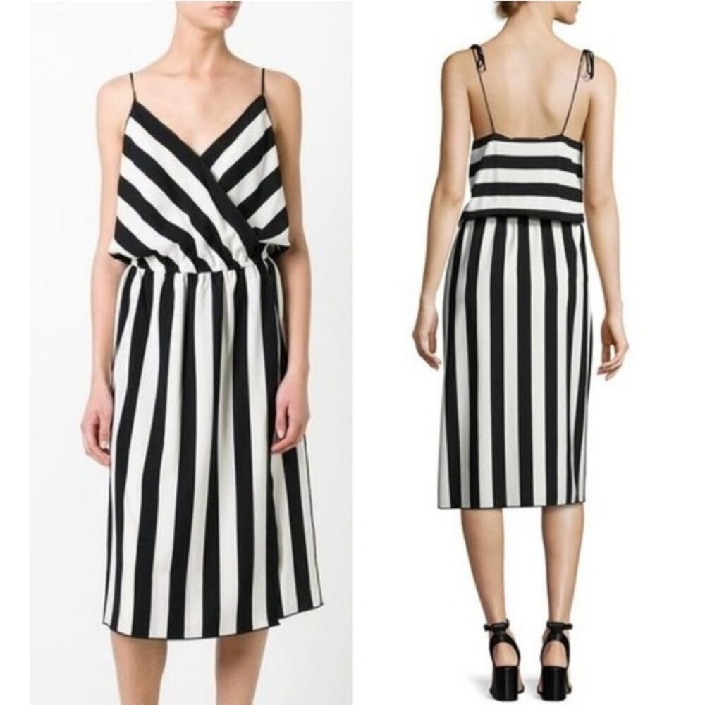 Marc Jacobs Striped Crepe Slip Dress Black White